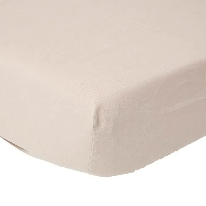 Drap-housse en lin lavé Beige – 140 x 190 cm-0