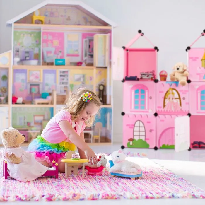 Relaxdays Etagère emboîtable chambre d'enfants,Château de princesse, Plastique, Armoire DIY avec portes, HlP128x110x37cm-2
