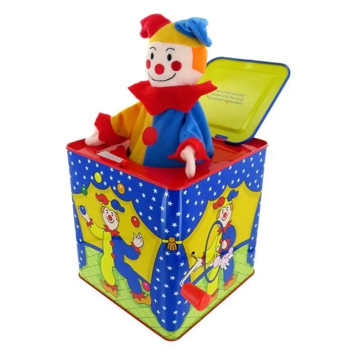 Diable en boîte - diable à ressort - Jack in the box - Jack-in-the-box avec bouffon dans boîte à musique à manivelle en métal-3