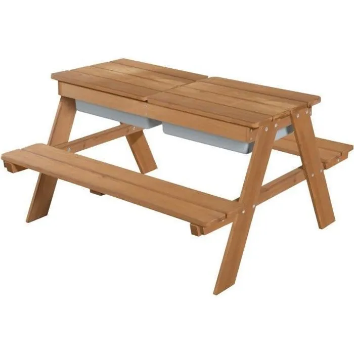 ROBA Table Sable et Eau en Bois Massif avec Bac de Jeu - Résistante aux Intempéries - Teck-1