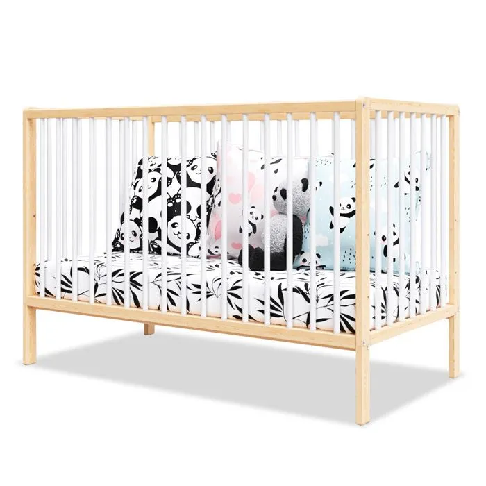 Lit bébé évolutif Mathis 60x120 cm (matelas non inclus) | Bois naturel et blanc-0