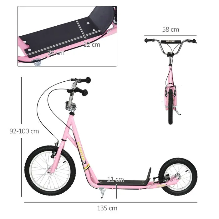 HOMCOM - Trottinette - Acier - 135x58x100cm - Rose-3