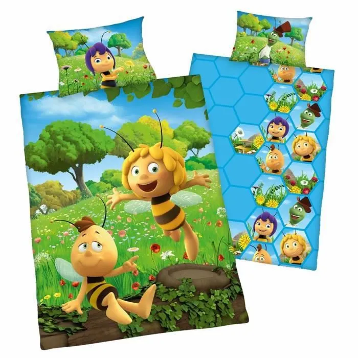 Housse de Couette & Taie - Herding - Maya l'Abeille - 100x135cm - 100% Coton - Réversible-0