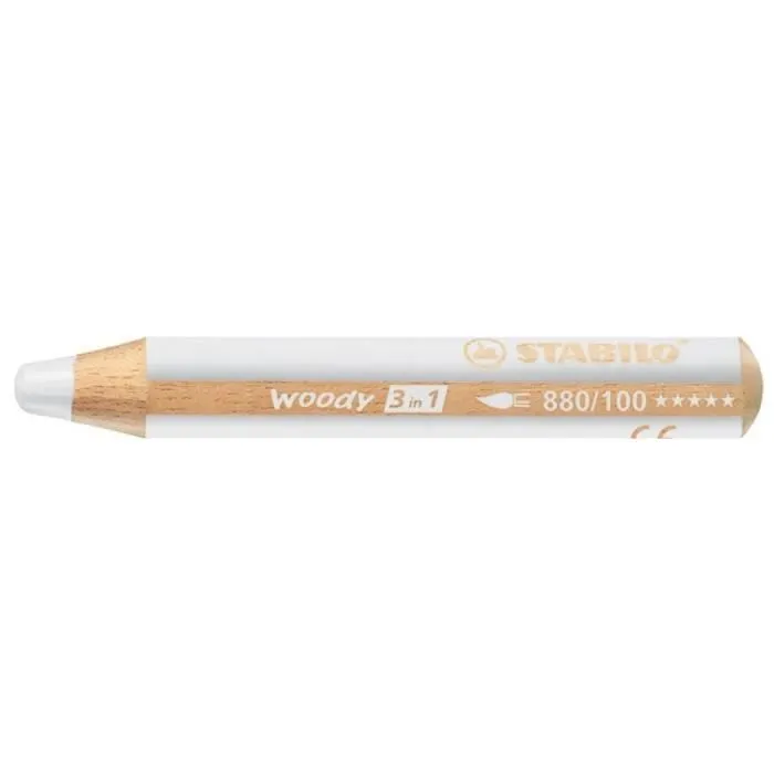 Crayon 3 en 1 - STABILO - Woody - Blanc - Aquarellable - Mixte - 10 mm-0