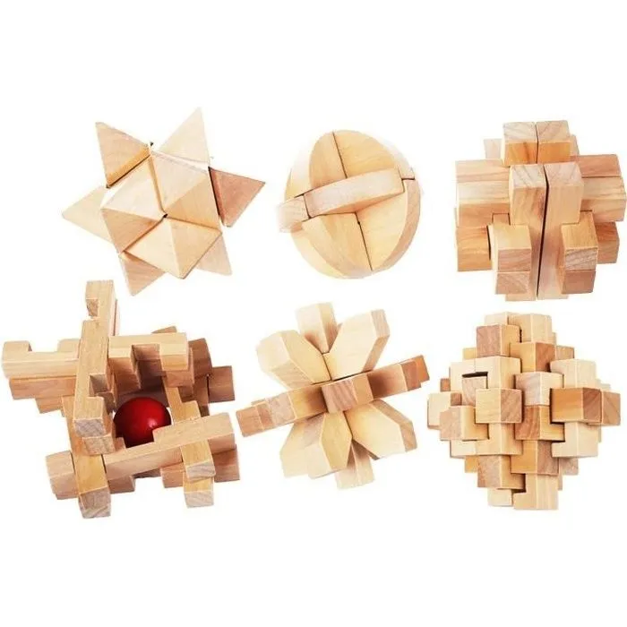 Casse-tête en bois - Cube Genius - Kongming Luban - 6 pièces - Jouet éducatif - Mixte-0