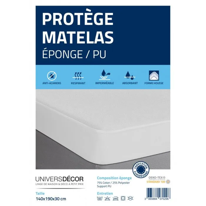 Protège matelas éponge imperméable anti-acariens 140 x 190 + 30 cm-2
