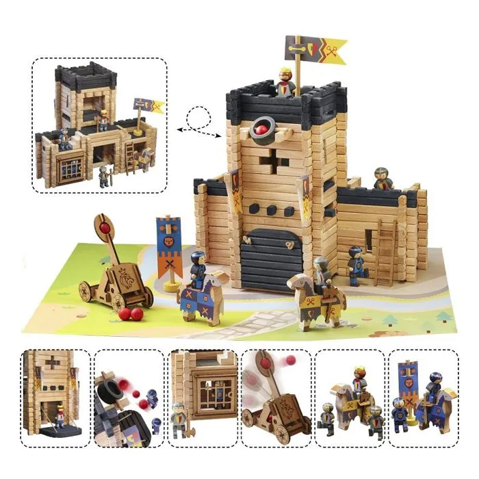Jeu de construction - Jeujura - 8028 - Château fort - Catapulte - 270 pièces en bois-2