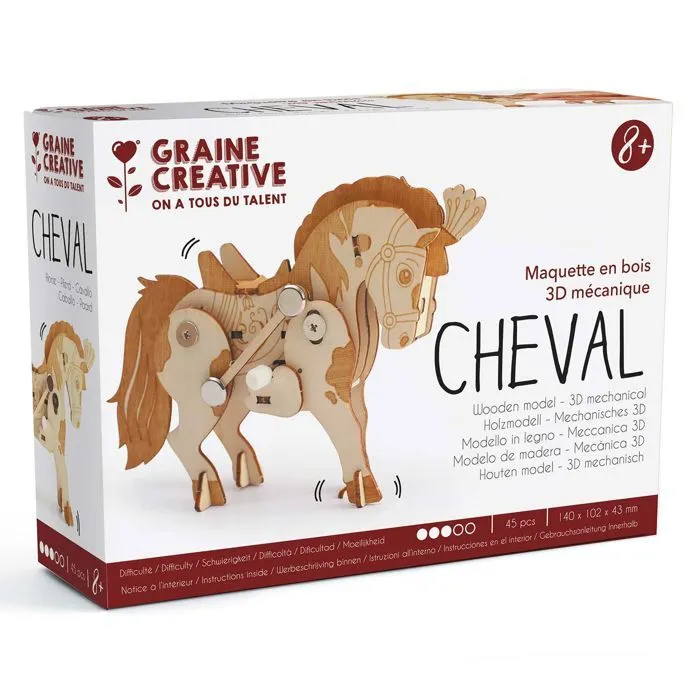 Maquette 3D mécanique - GRAINE CREATIVE ON A TOUS DU TALENT - Cheval 14 cm - Modélisme - Enfant - 45 pièces-0