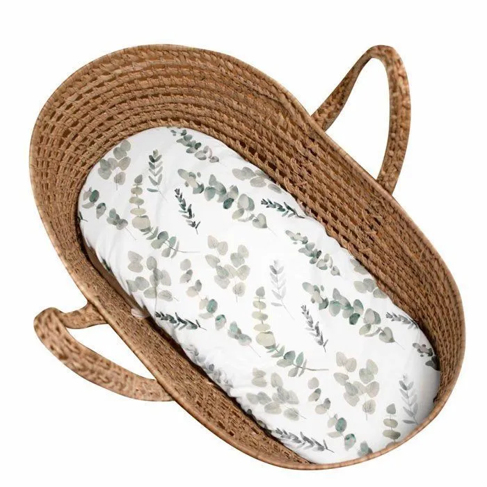 Drap housse couffin ovale - SEVIRA KIDS - Eucalyptus - Coton - Blanc - 30 x 70 cm-0