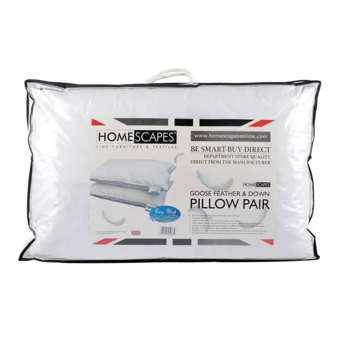 Oreillers naturels - Lot de 2 - HOMESCAPES - Duvet et plumes d'oie - 50 x 75 cm - Confort Souple Moyen-1