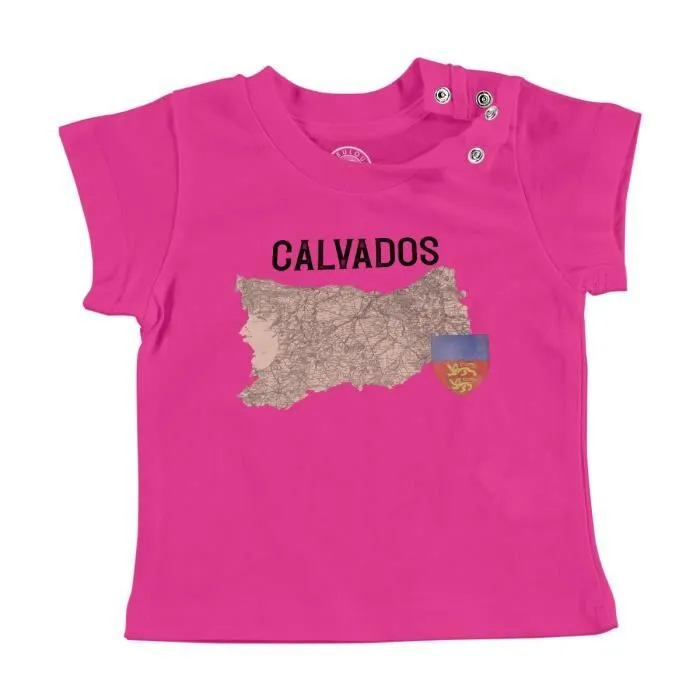 T-shirt Bébé Manche Courte Rose Calvados 14 Département Caen Carte Ancienne Normandie-0