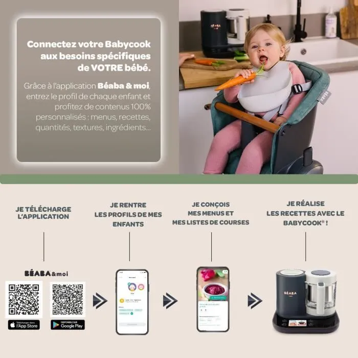 BEABA Babycook smart - connecté - bol en verre 1250 ml - gris anthracite-6