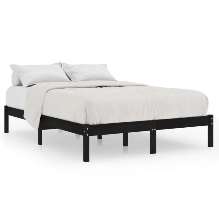 vidaXL Cadre de lit Noir Bois massif 135x190 cm Double 809996-1