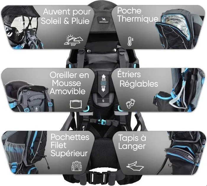 DROMADER Porte Bébé Randonnée - Confortable et Sécurisé Jusqu'à 22kg - Sac à Dos Porte-Bébé avec Poche Isolante, Pare-Soleil & Pluie-2