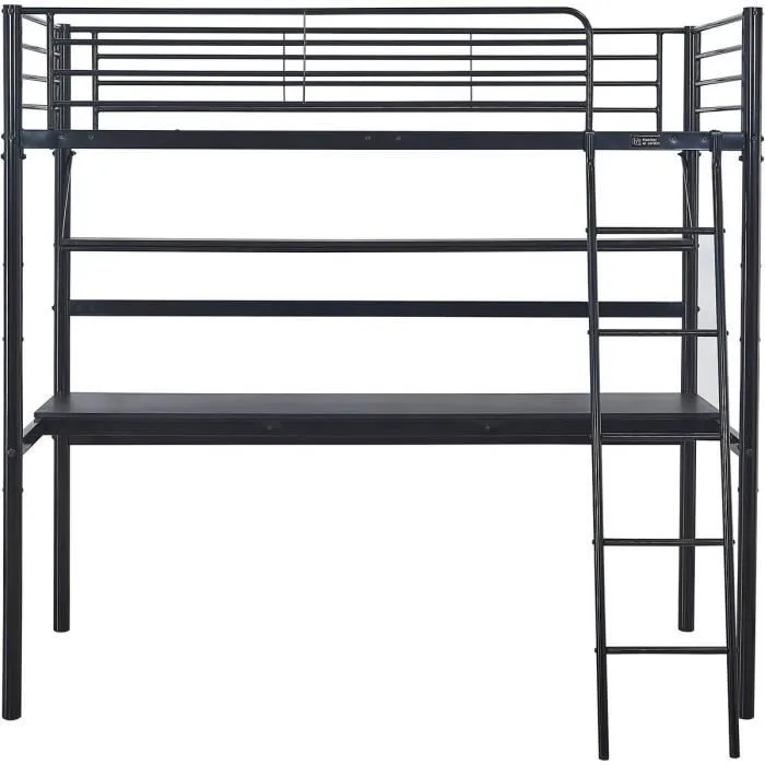 Lit mezzanine avec bureau "Alona" - 90 x 190 cm - Noir-2