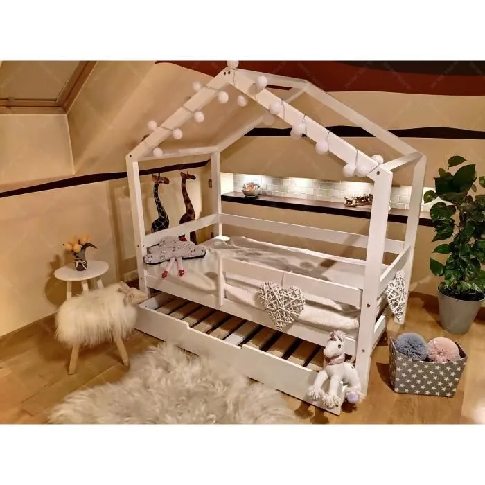 Lit Cabane - Oliveo - 160x90cm - Bois massif - Style scandinave - Avec tiroir-1