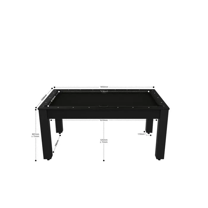 Billard convertible table 6 personnes Texas (plateau et accessoires en option) Noir grainé et noir (tapis)-1