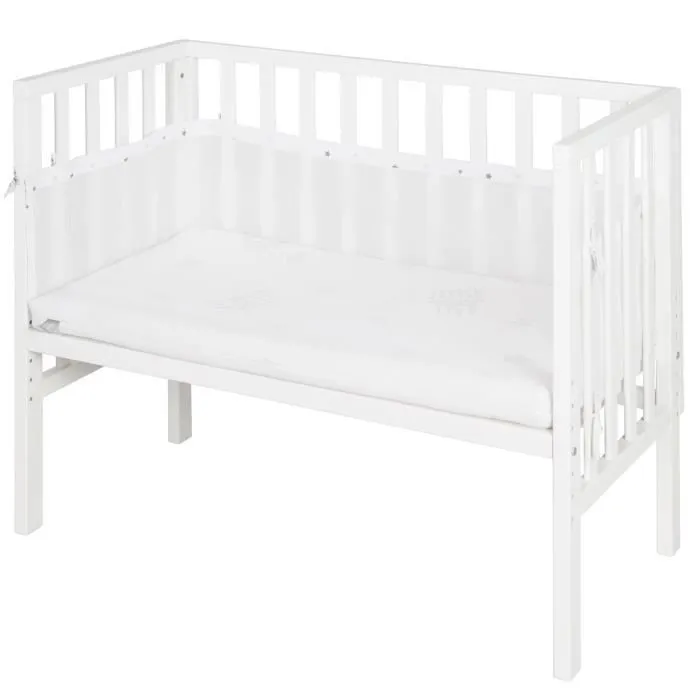 ROBA Berceau Cododo 2en1 Réglable "safe asleep®" 90 x 45 cm + Matelas + Barrière en Toile et Pourtour en Maille - Bois Laqué Blanc-0