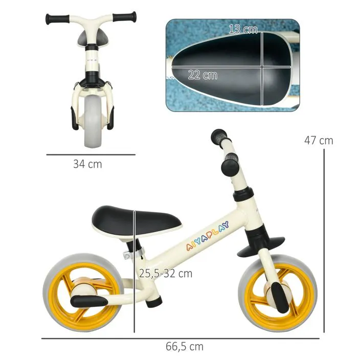 Draisienne enfant selle réglable roues EVA charge max. reco. 25 Kg acier crème-3