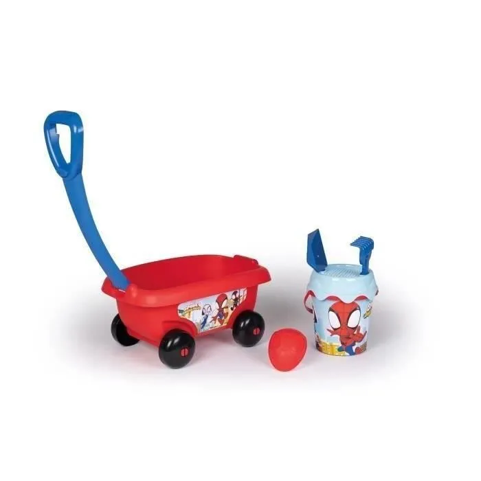 Smoby - Chariot de plage garni Spidey - Fabriqué en France - Pour enfants à partir de 18 mois - Bleu-1