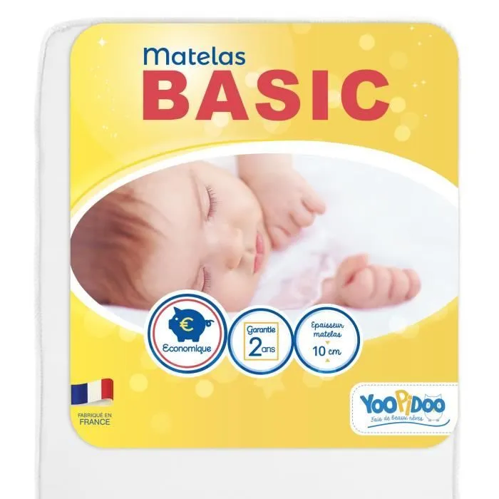 Yoopidoo - Matelas Bébé Basic - 60x120 cm - Confortable - Sans Traitement chimique - Oeko Tex® - Fabrication Française-0