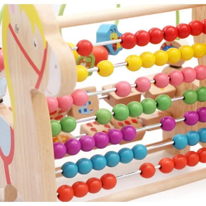 Centre d'activités en Bois Cube Bébé,Labyrinthe Perle Mathématiques Montessori Jeu Boulier Jouets éducatifs pour Enfants M373-2