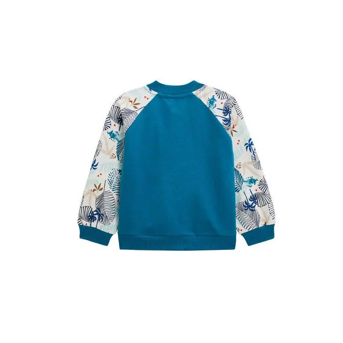 Veste teddy enfant - Santorini - Bleu - 100% coton - Manches imprimées - Poches pratiques-1