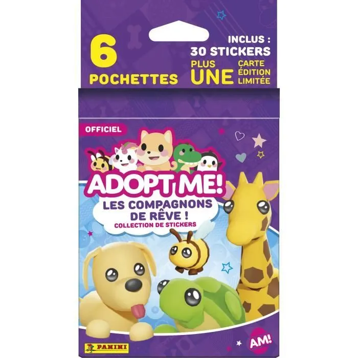 Stickers - PANINI - Adopt Me! Roblox - Blister 6 pochettes - 1 carte édition limitée - 35 stickers-0