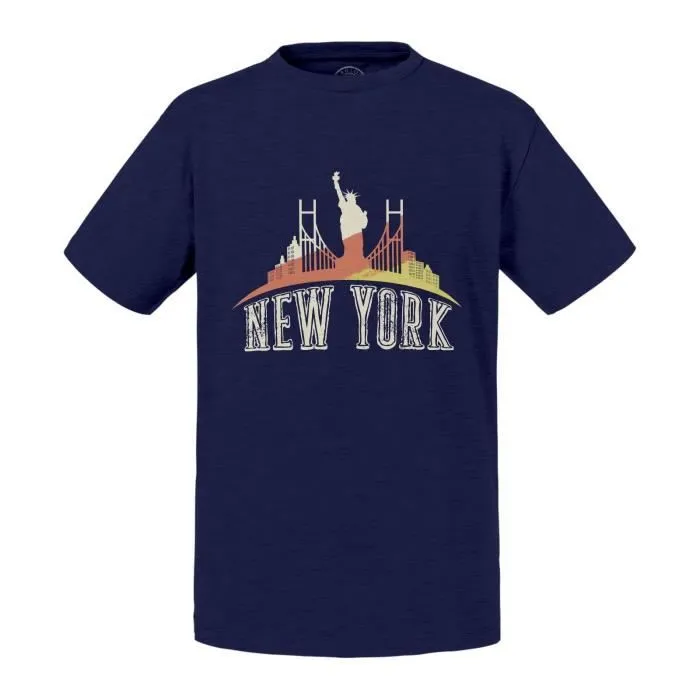 T-shirt Enfant Bleu New York Skyline Voyage Etats Unis Vacances-0