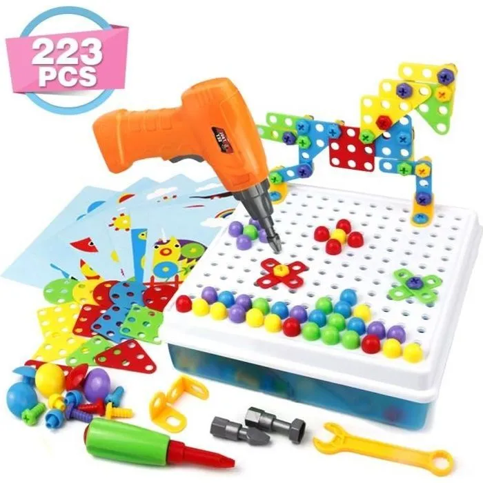 QUOXO Mosaique Enfant Puzzle 3D Construction Enfant Jeu Montessori Kit Mosaique 223 Pcs pour Enfant Fille Garcon 3 4 5 Ans-0