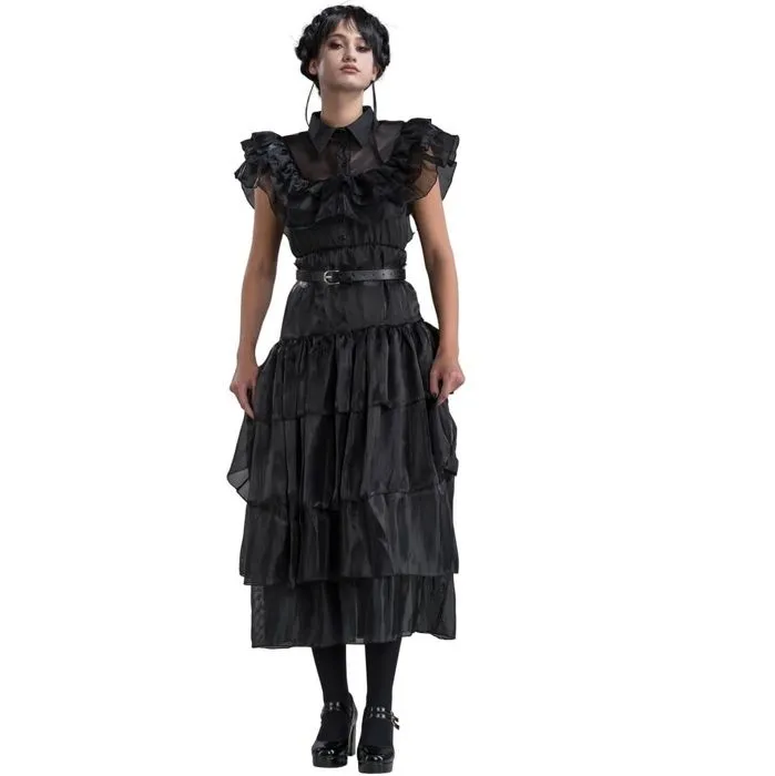 Robe de bal noire pour enfant Mercredi de la famille Addams CHAKS - Taille 13/14 ans 164cm - Halloween-2