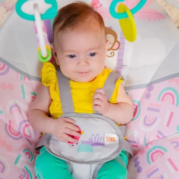 BRIGHT STARTS Balancelle bébé électrique compacte – Animaux, rose, 6 vitesses balancement, 10 chansons, 2 position d'inclinaison-8