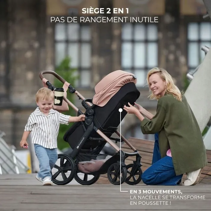 Poussette 3 en 1 Combinée - KINDERKRAFT MOOV2 - avec Siège auto I-size - Système de voyage - Accessoires inclus - Noir-1