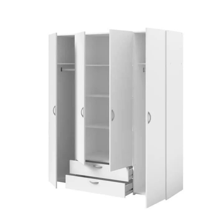 Armoire VARIA - Décor blanc - 4 portes battantes + 2 tiroirs - L 160 x H 185 x P 51 cm - PARISOT-5