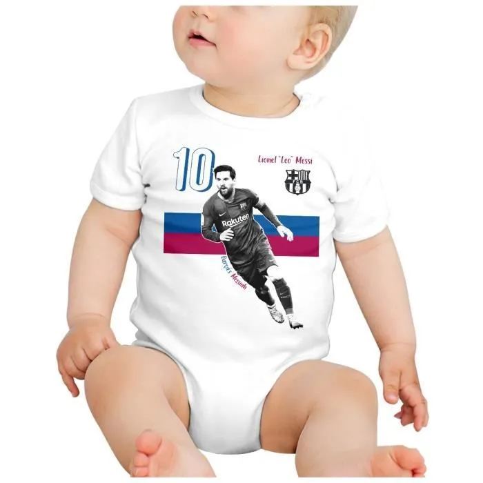 Body Bébé Manche Courte Blanc Lionel Messi Vintage Footballeur Foot Star-1