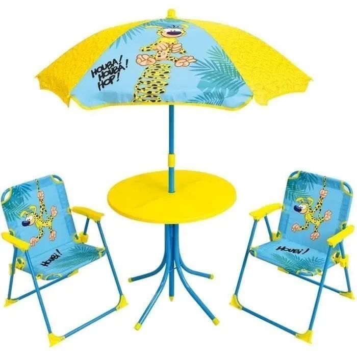 Salon de jardin pour enfants - FUN HOUSE - MARSUPILAMI - Jaune - 2 chaises pliantes - Parasol-0