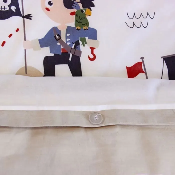Parure de lit bi-Histoire 140x200 cm Enfant - Housse de Couette + 1 Taie d'oreiller Motif Indien et Pirate Beige et Blanc – Coton-2