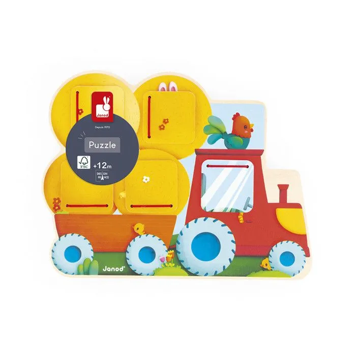 Puzzle Cache-Cache Tracteur en Bois - 5 portes à Ouvrir - Développe la Motricité Fine - Dès 12 mois-5