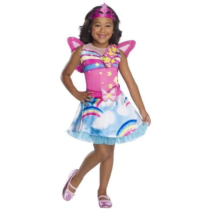 Bebeboutik Deguisement Barbie Fee Dreamtopia Rose Fille 5 6 ans Ailes et tiare de princesse