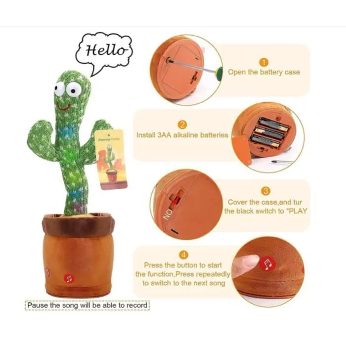 Cactus en Peluche Dansant - KAWAII - Chant 120+Danse+Enregistrement+Éclairage - Vert et marron-3