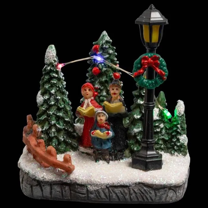 Village de Noël animé - Feeric - Sapins LED multicolores - Fonctionne à piles - Intérieur - 12 cm-0