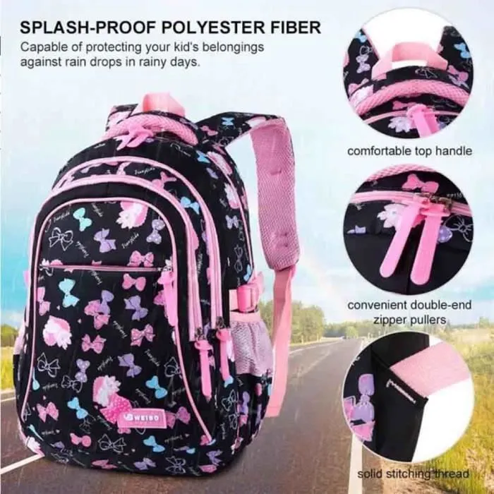 Cartable Fille Primaire 3 en 1 - FOLAYA - Nylon Imperméable - Noir-1