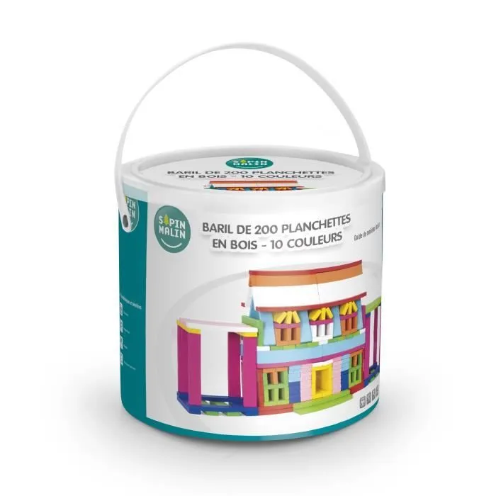 Jouet de construction - SAPIN MALIN - Baril de 200 planchettes en bois - 10 couleurs - Mixte - A partir de 3 ans-0