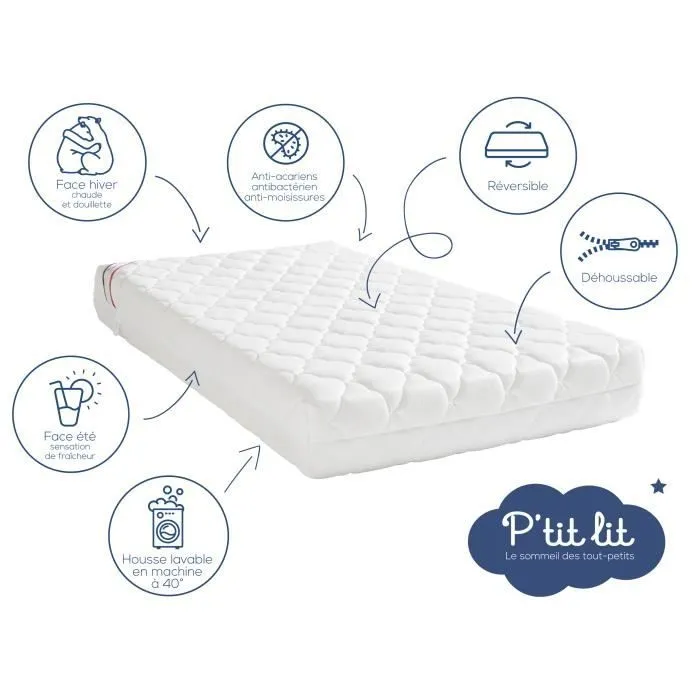 Matelas Enfant/Bébé Parfait - 70x140x10 cm - 2 Faces : Respirant l'Été / Douillet l'Hiver - Déhoussable - Anti Acarien-2