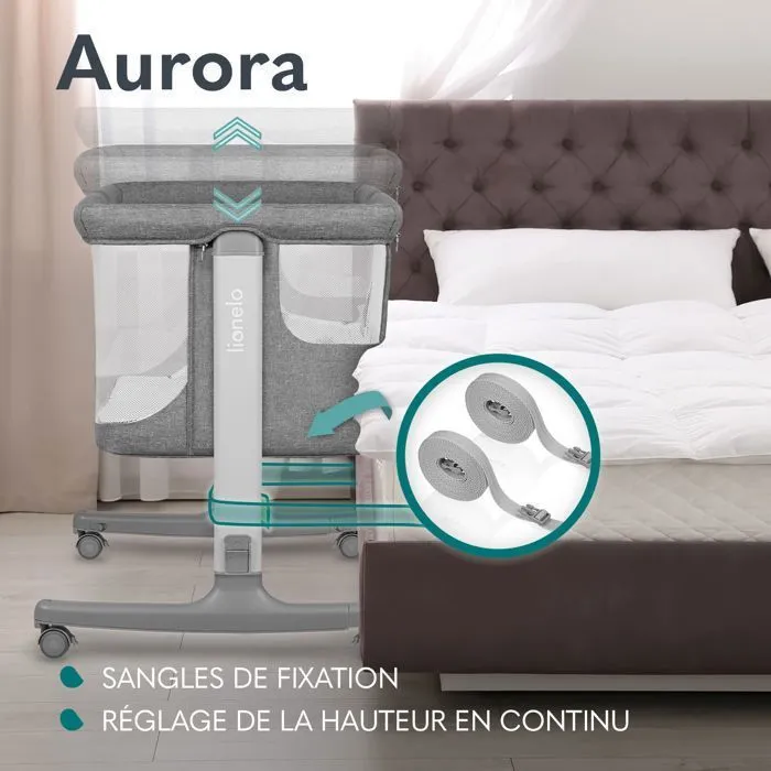 Lit bébé 3en1 LIONELO Aurora - Réglable en hauteur et inclinaison - Matelas et sac inclus - Beige cappucino-4