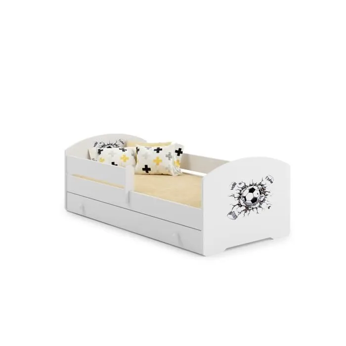Lit enfant "football" avec tiroir, matelas et barrière de protection taille 160x80-0