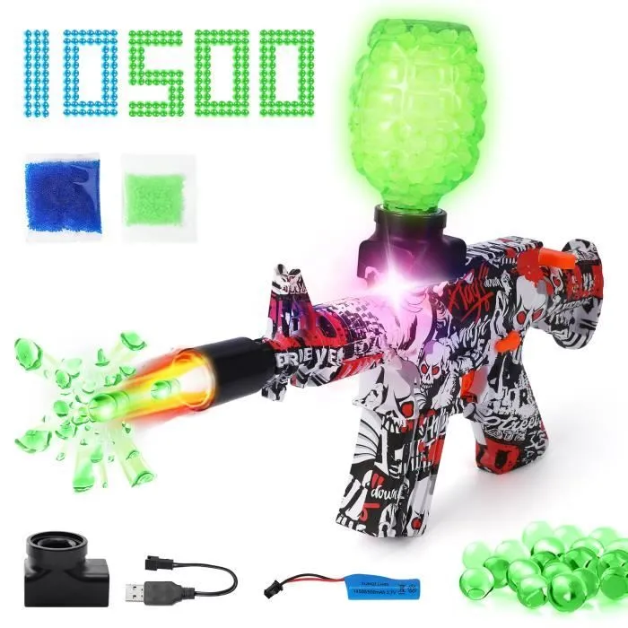 PIMPIMSKY Jouet Pistolet à Eau électrique M416 Lumineux 10000 Bombe à Eau + 500 Balles Fluorescentes, rouge-0