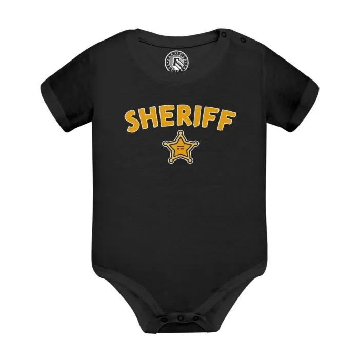 Body Bébé Manche Courte Noir Sheriff Etoile Police Far West BD-0