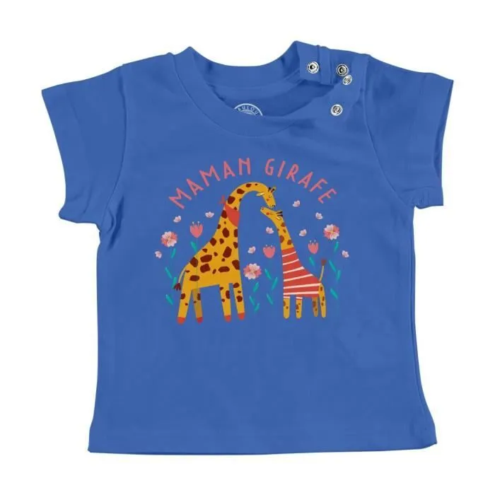 T-shirt Bébé Manche Courte Bleu Sophie la Maman Girafe Dessin Illustration-0