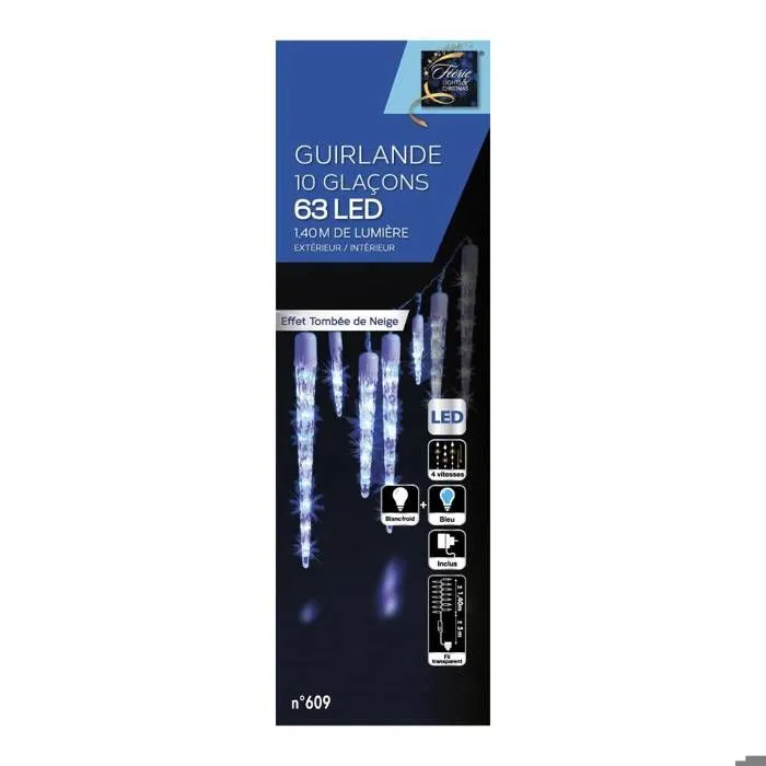 Rideau stalactite extérieur 10 glaçons 63 LED blanc froid/bleu Feeric lights & christmas-1